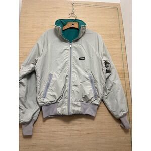 Gerry Jacket Womens Small Light Gray Teal Reversible Fleece Full Zip Vintage 90s